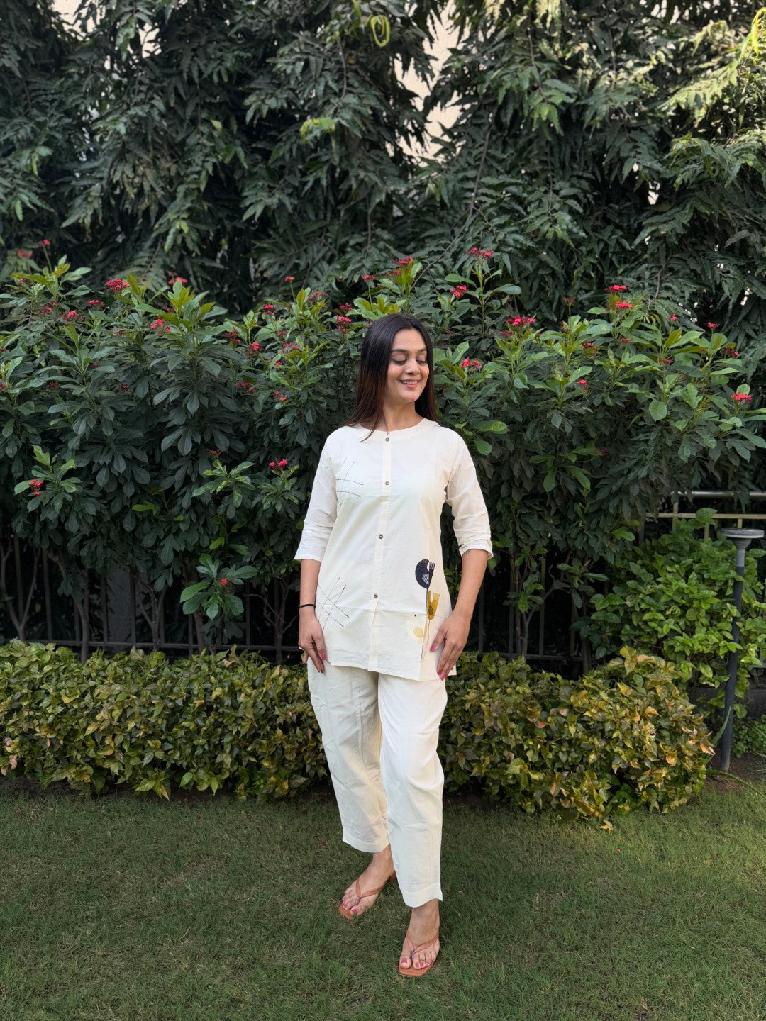 Embroidery Dove Pure Cotton White Co-ord Set