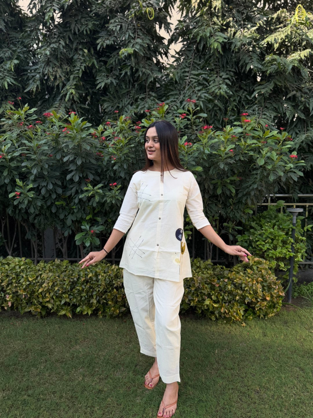 Embroidery Dove Pure Cotton White Co-ord Set