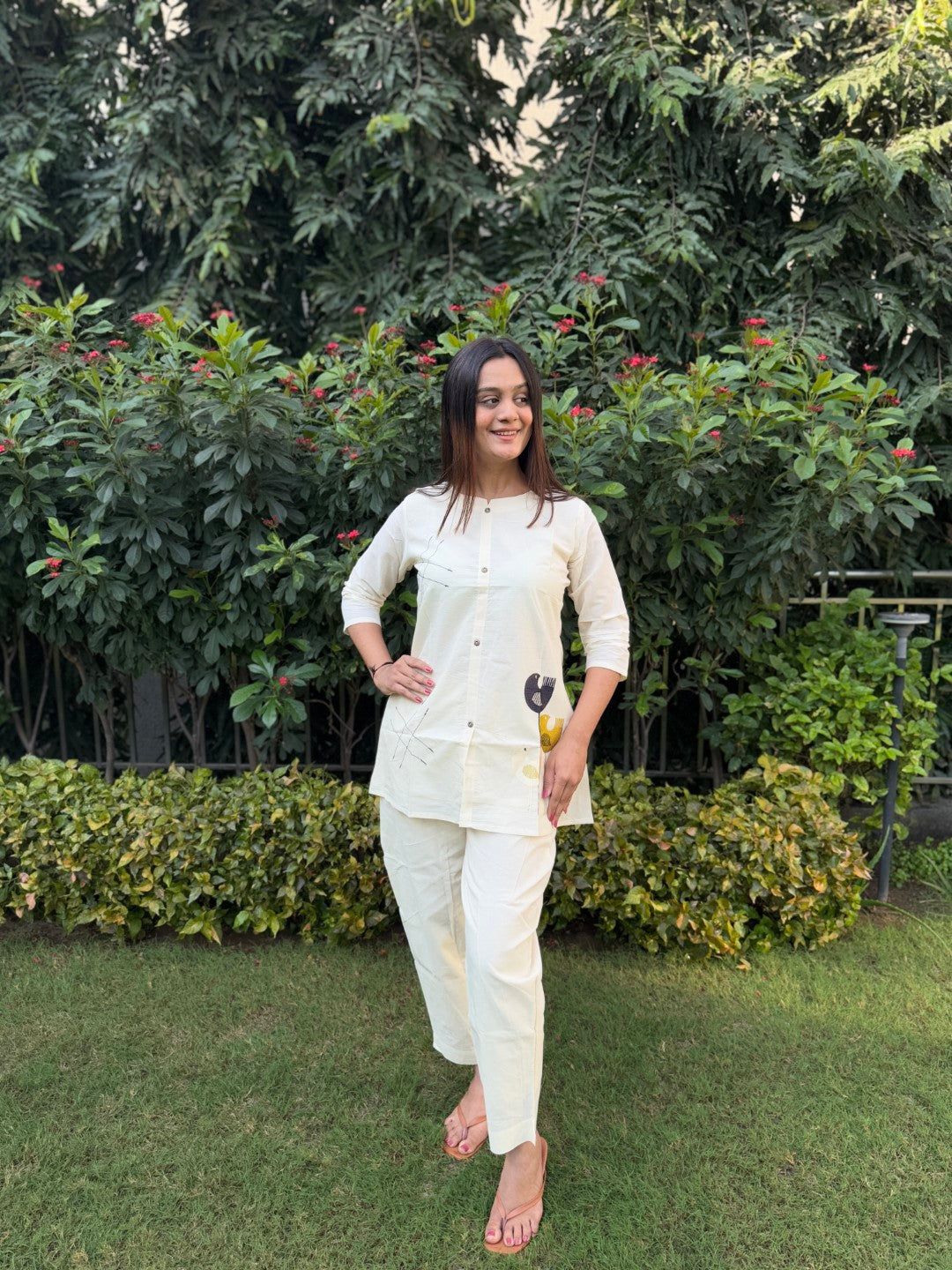 Embroidery Dove Pure Cotton White Co-ord Set