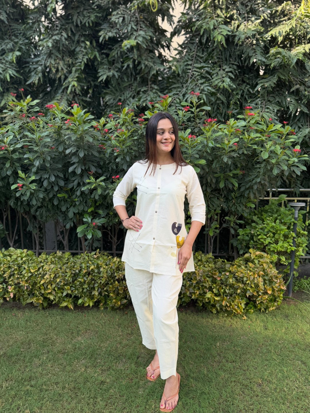 Embroidery Dove Pure Cotton White Co-ord Set