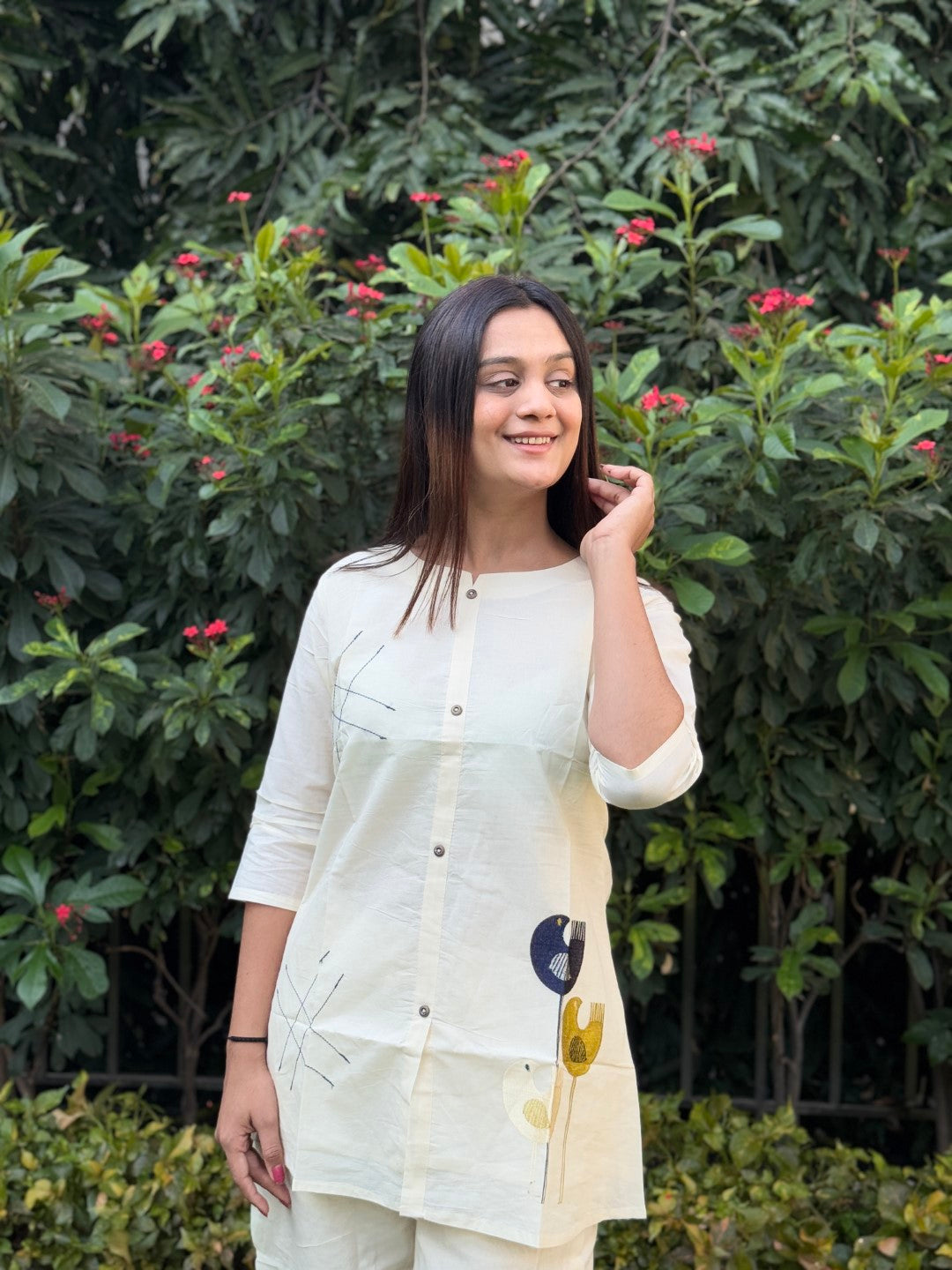 White Dove Tunic Daily Wear Embroidery Short Top