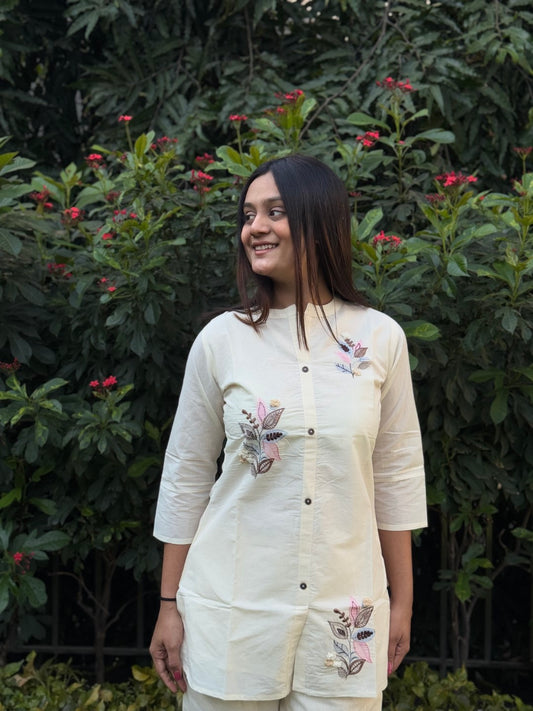 White Teen Patti Tunic Daily Wear Embroidery Short Top