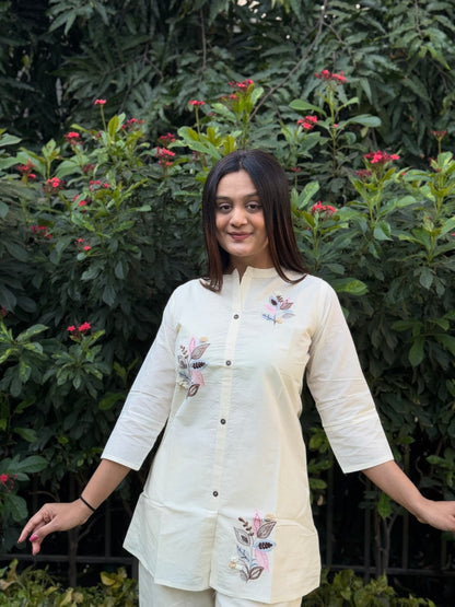 White Teen Patti Tunic Daily Wear Embroidery Short Top