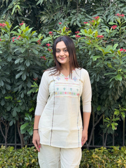 White Multi Magic Tunic Daily Wear Embroidery Short Top