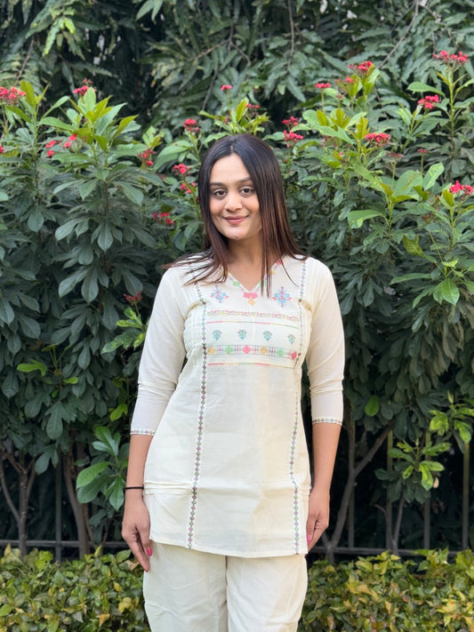 White Multi Magic Tunic Daily Wear Embroidery Short Top