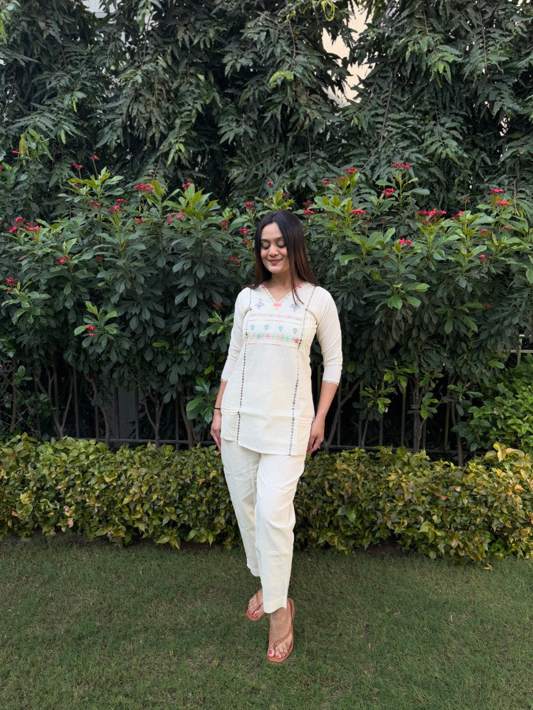 Embroidery Multi Magic Pure Cotton White Co-ord Set