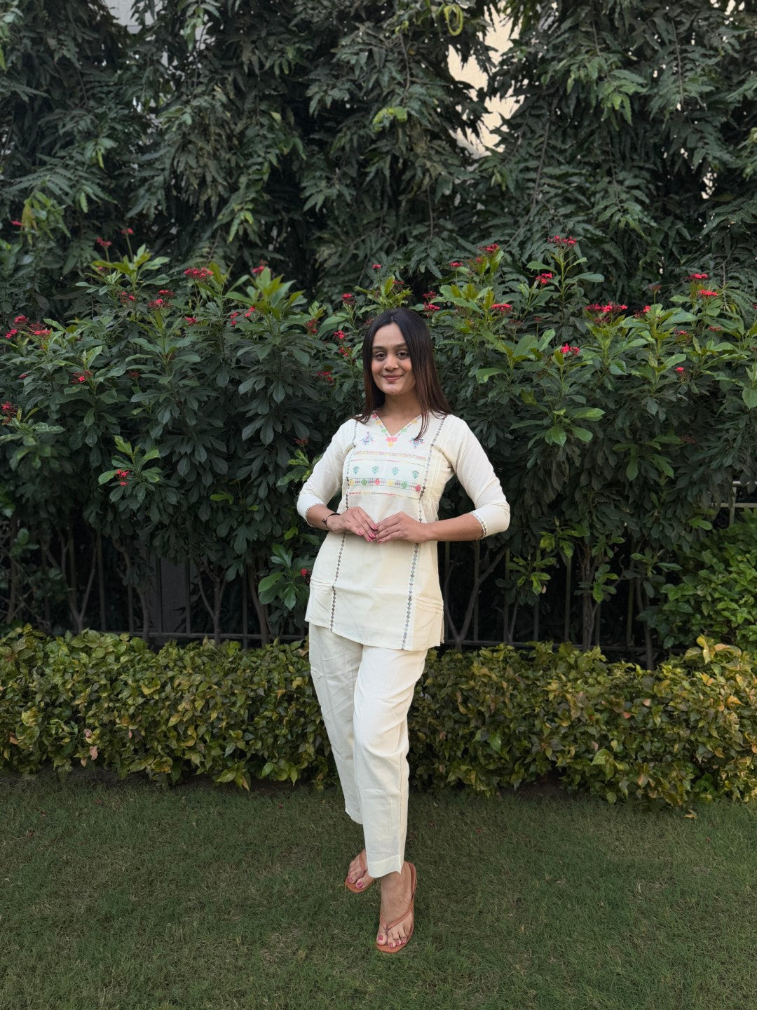 Embroidery Multi Magic Pure Cotton White Co-ord Set