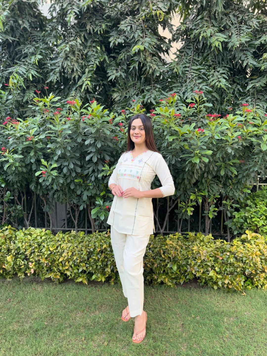 Embroidery Multi Magic Pure Cotton White Co-ord Set