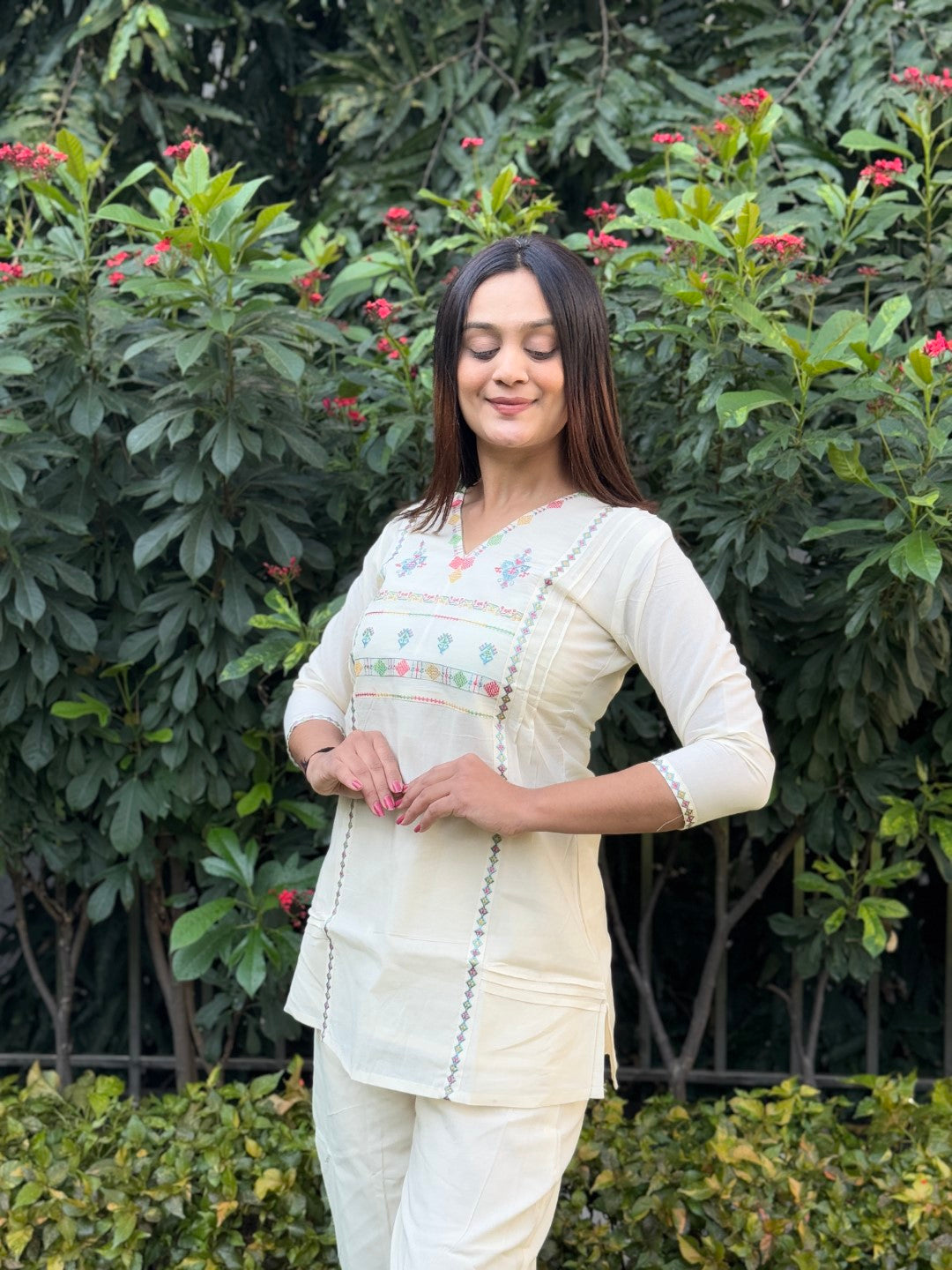 White Multi Magic Tunic Daily Wear Embroidery Short Top