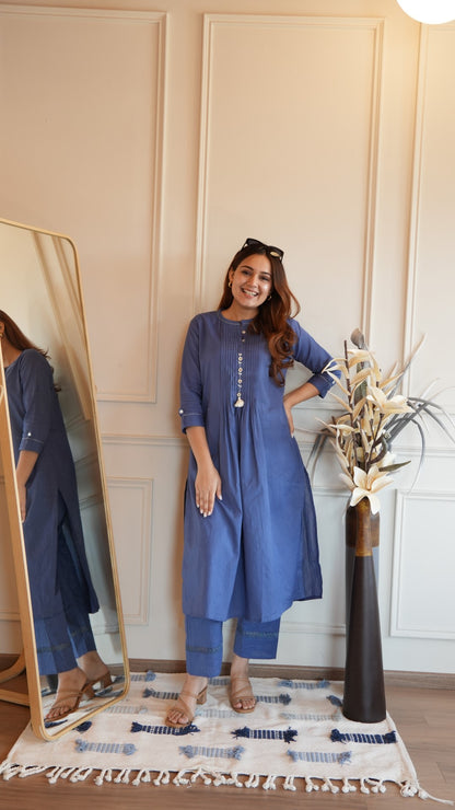 A-Line Kurti Set Blue Pintucks