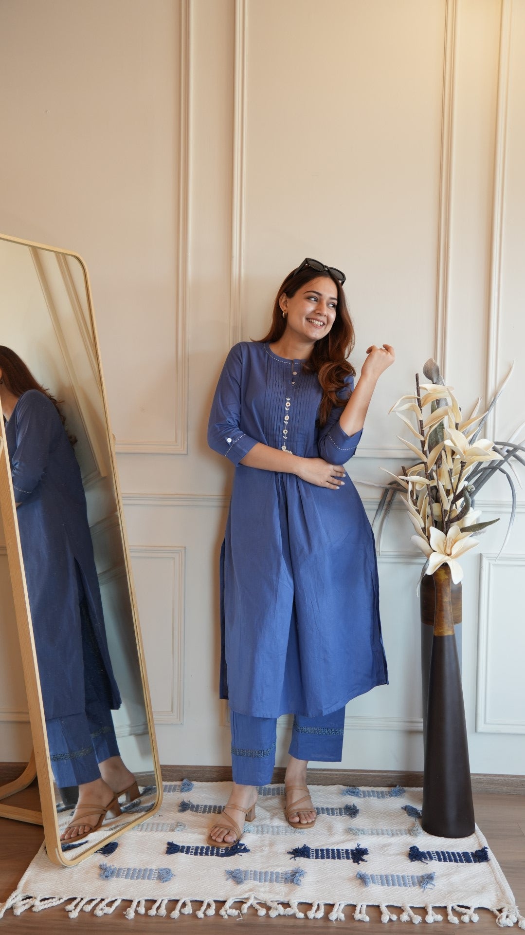 A-Line Kurti Set Blue Pintucks
