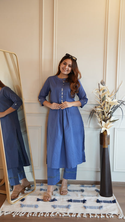 A-Line Kurti Set Blue Pintucks