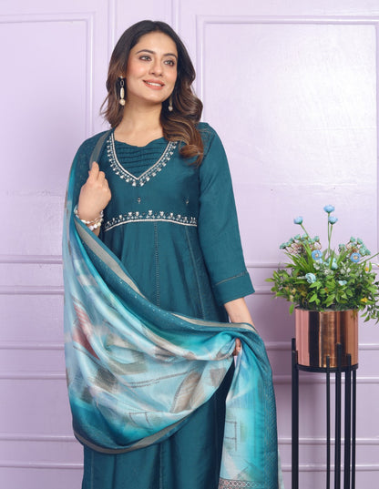 viscose Kerosine Blue Round Kurti With Pant