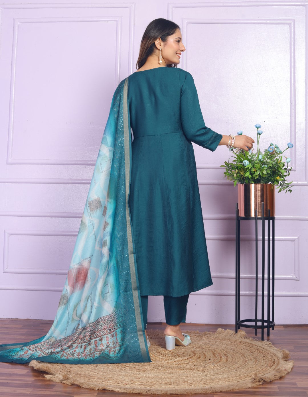 viscose Kerosine Blue Round Kurti With Pant