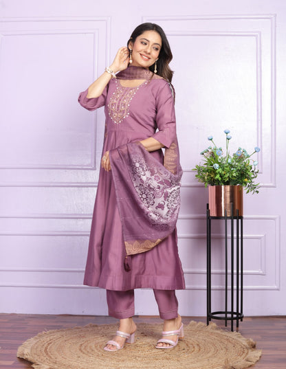 Silk Purple Round Kurti With Canvas Patta in Flair