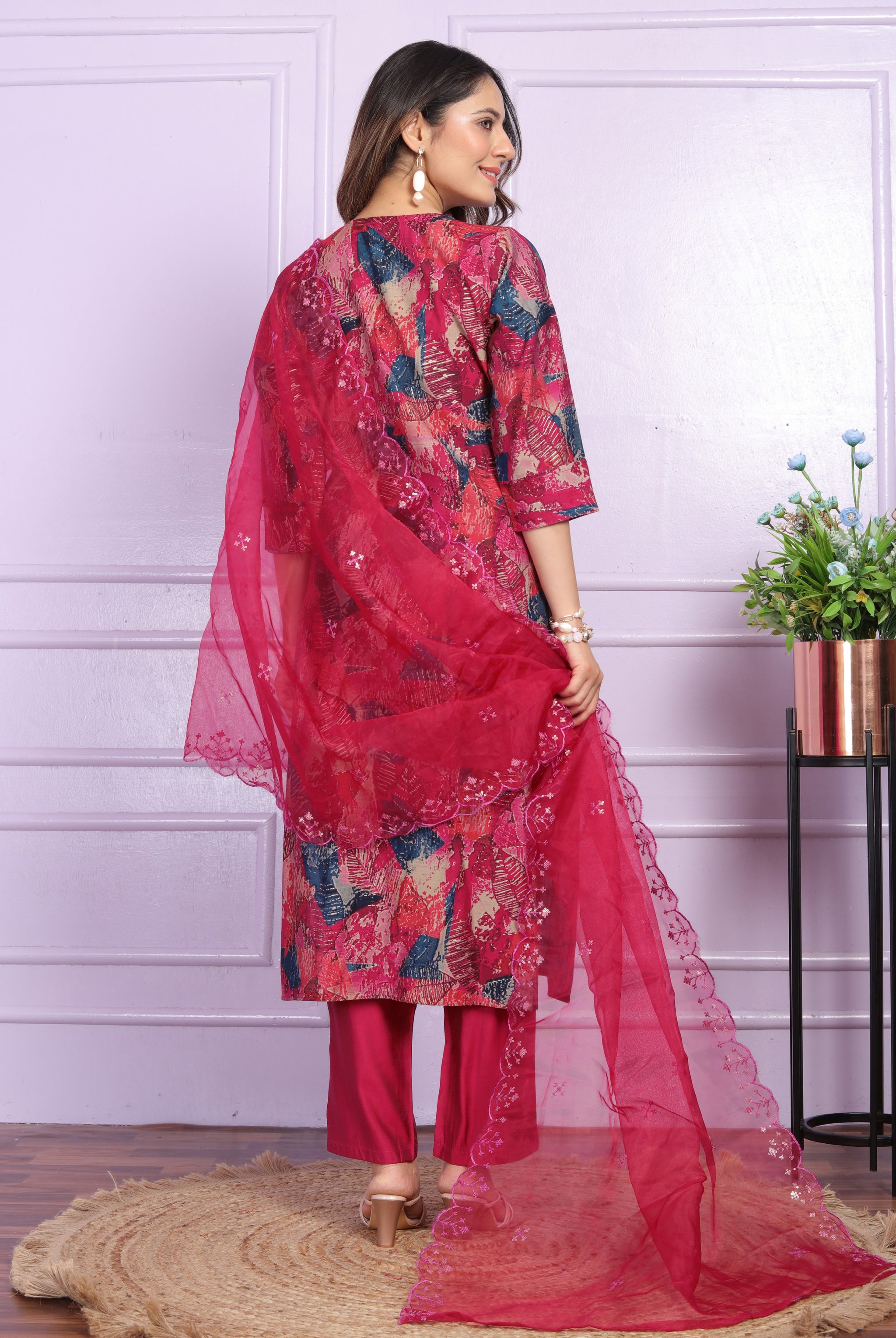 Rani Printed Straight Silk Hand Work Suit Set