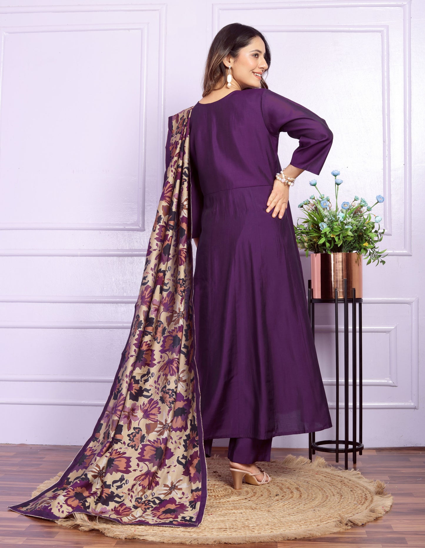 Wine Angrakha Hand Work Silk Suit Set