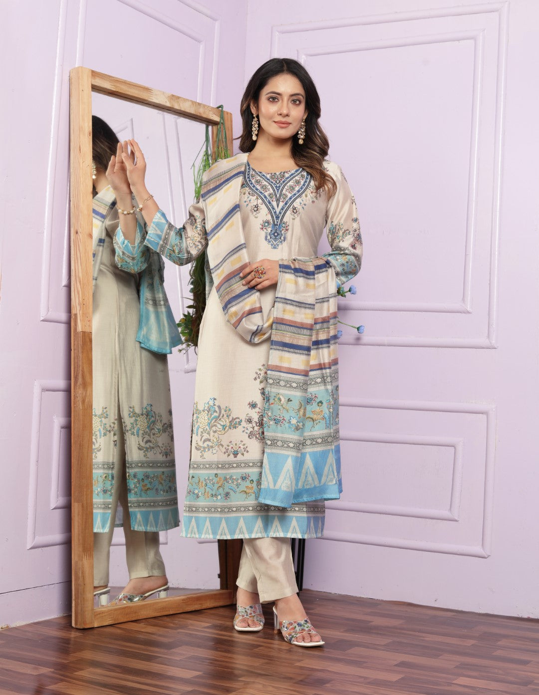 Digital Printed Hand Work Suit Set