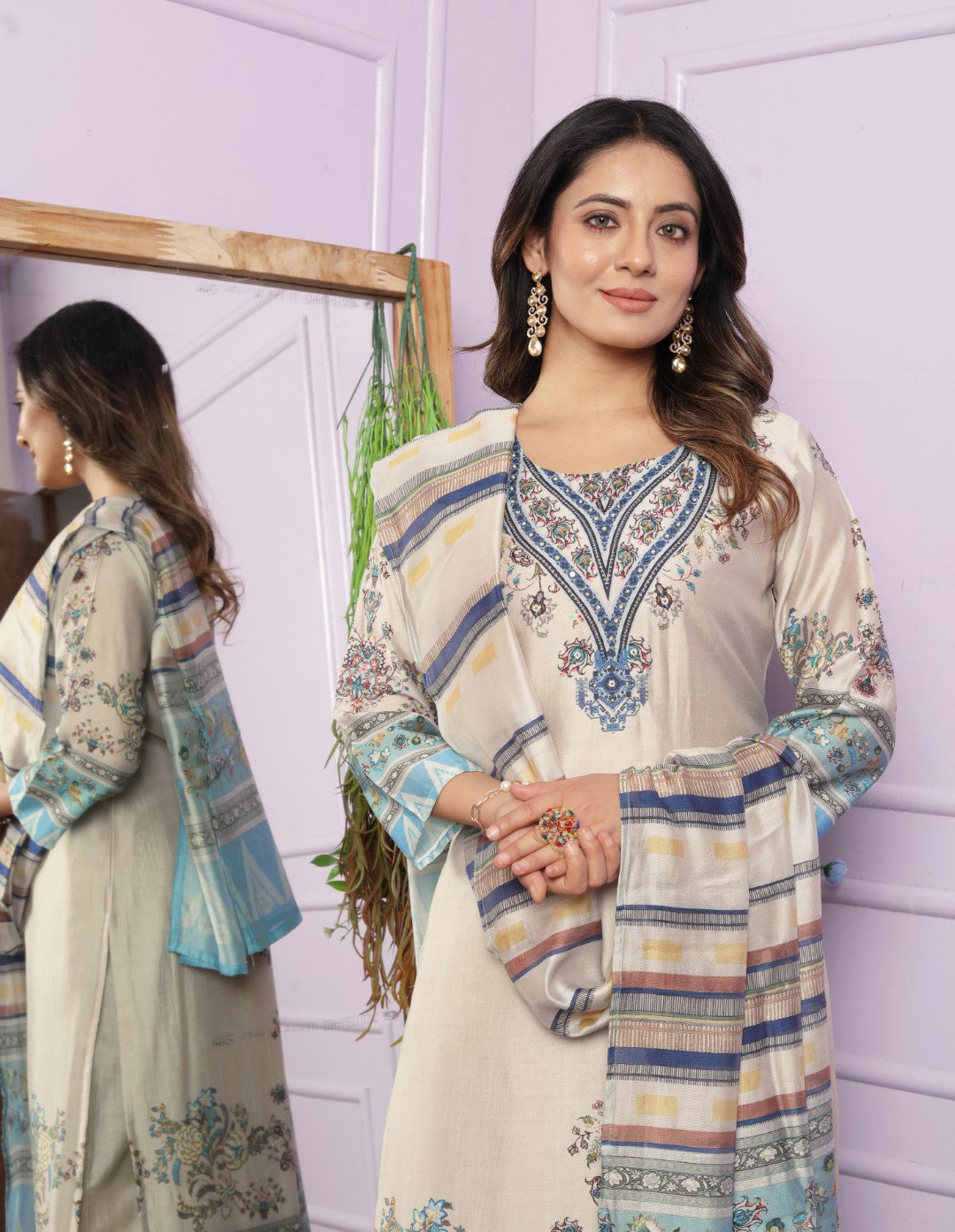 Digital Printed Hand Work Suit Set