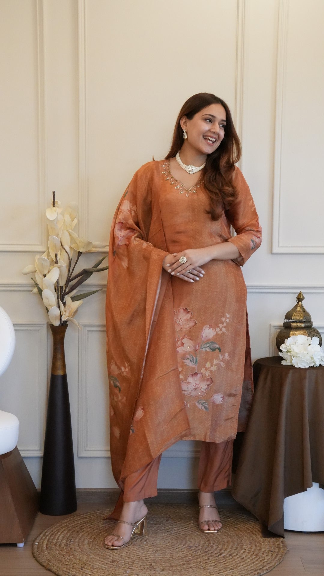 Orange Pure Simmer Hand Work Suit Set