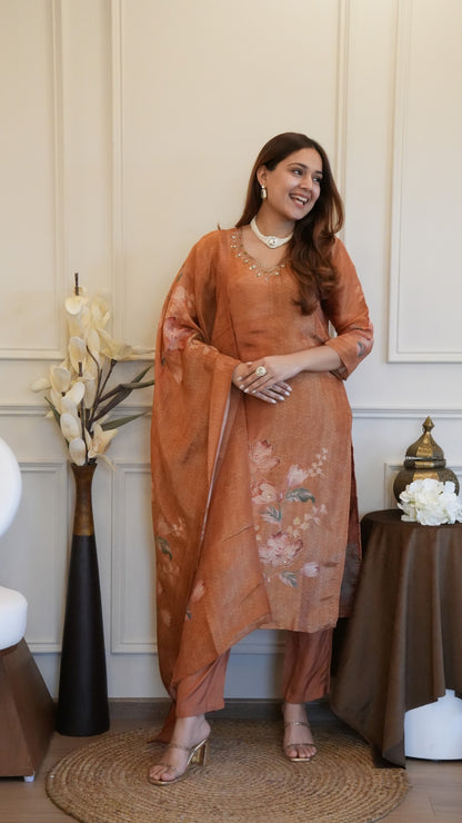 Orange Pure Simmer Hand Work Suit Set