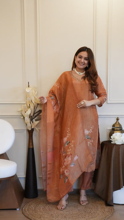 Orange Pure Simmer Hand Work Suit Set