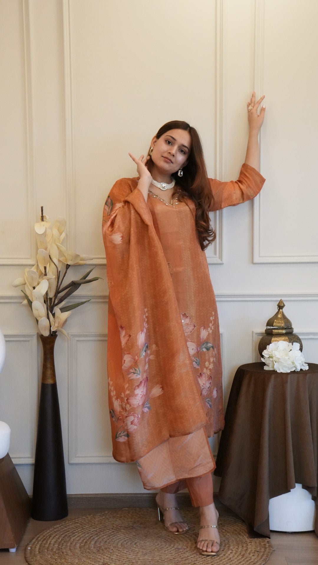 Orange Pure Simmer Hand Work Suit Set