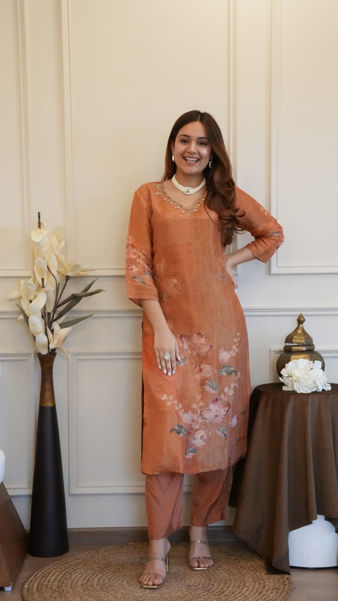 Orange Pure Simmer Hand Work Suit Set