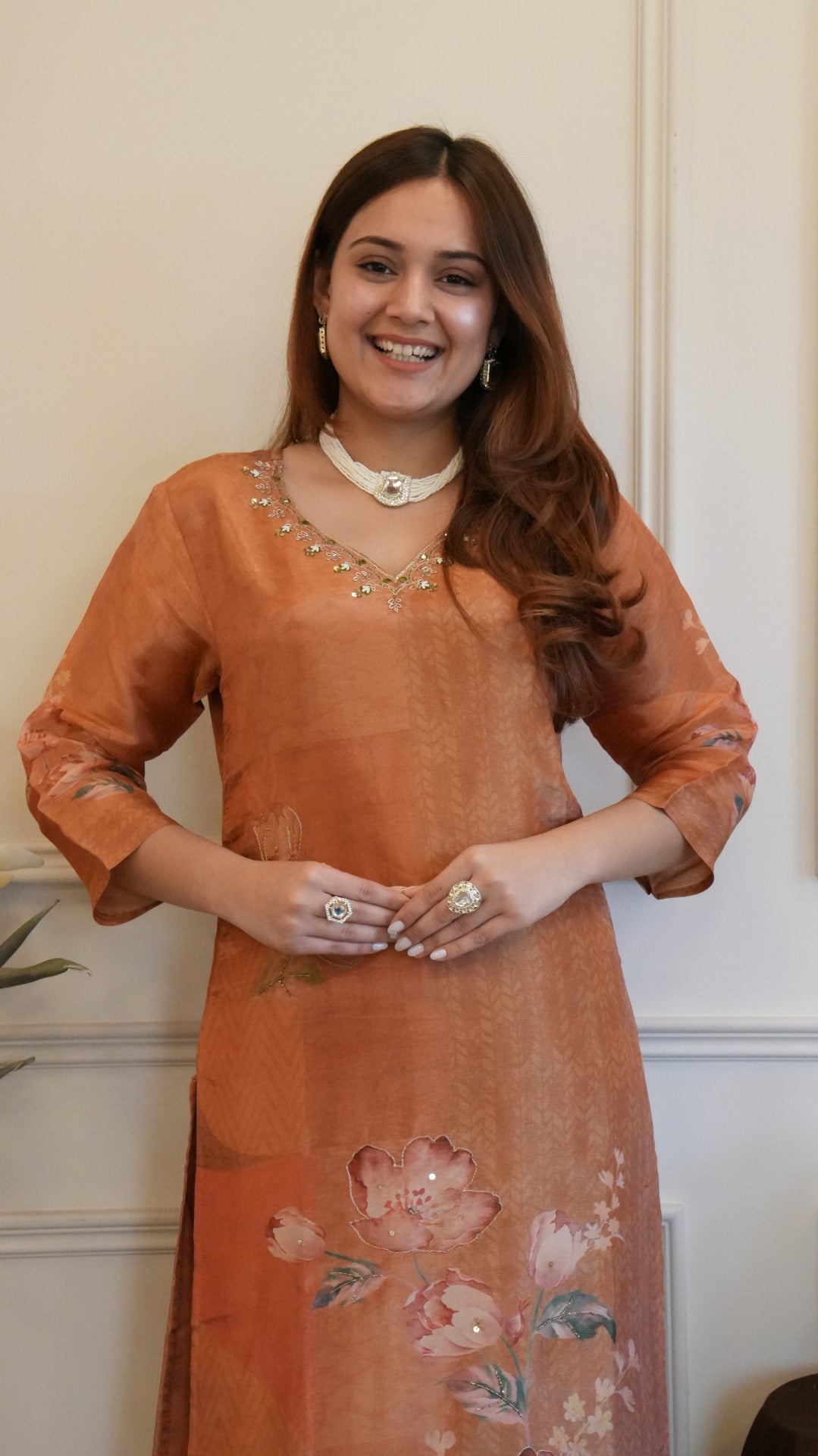 Orange Pure Simmer Hand Work Suit Set