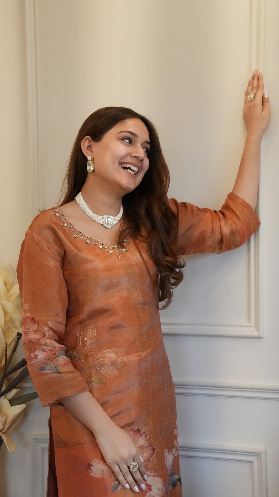 Orange Pure Simmer Hand Work Suit Set