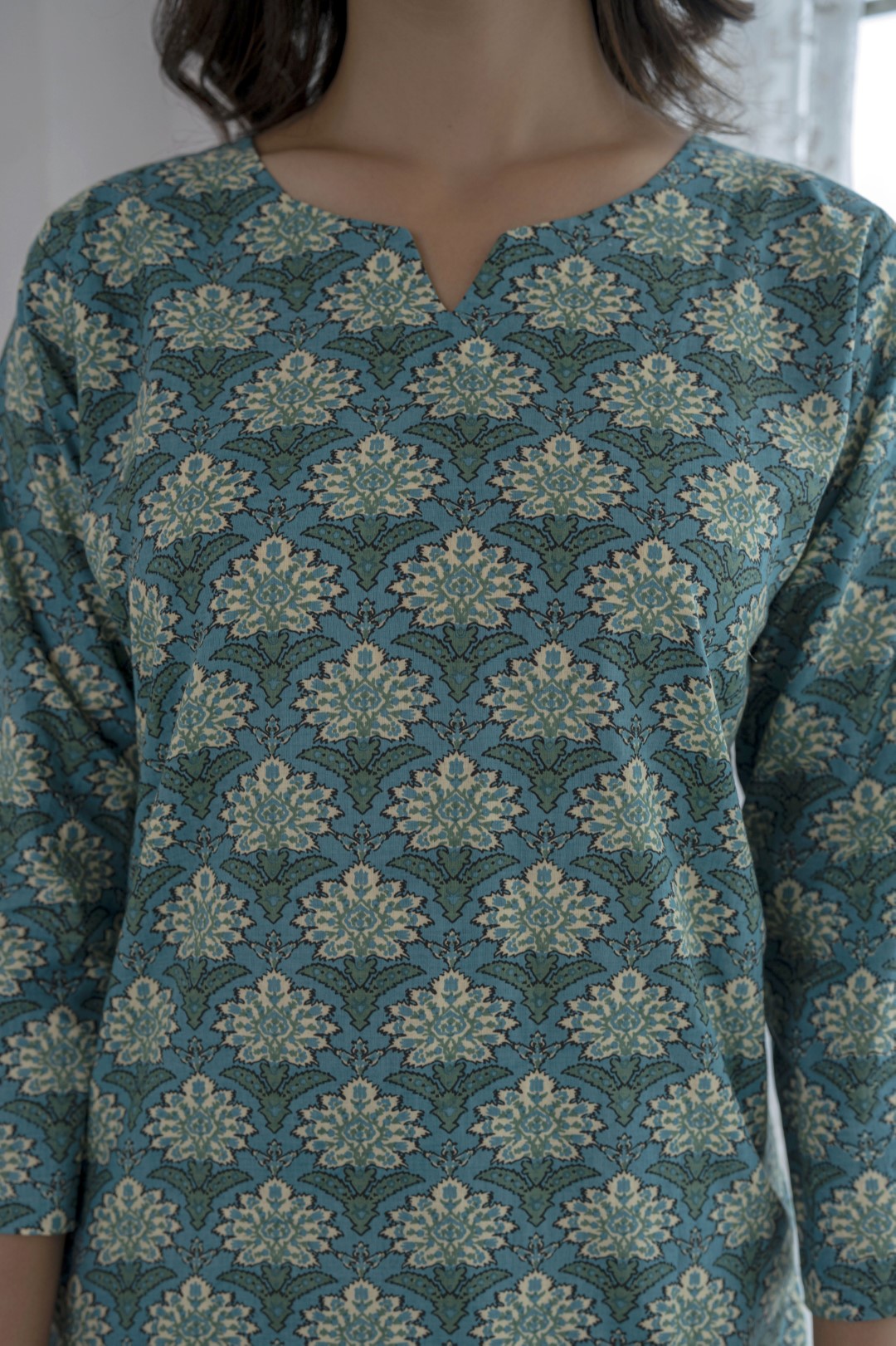 Teal Floret Cotton Loungewear Co-Ord Set