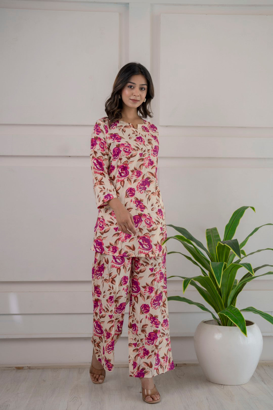Magenta Bloom Cotton Loungewear Co-Ord Set