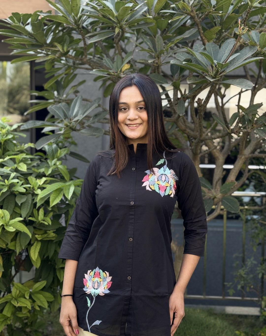Black Daily Wear Embroidery Short Top